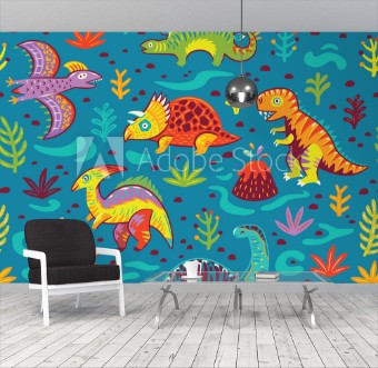 Bild på Seamless pattern with cartoon dinosaurs